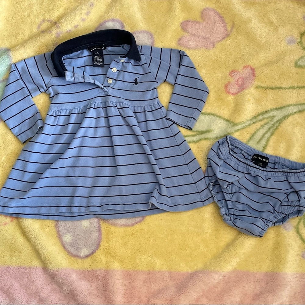 Ralph Lauren striped baby girl dress and  diaper cover set